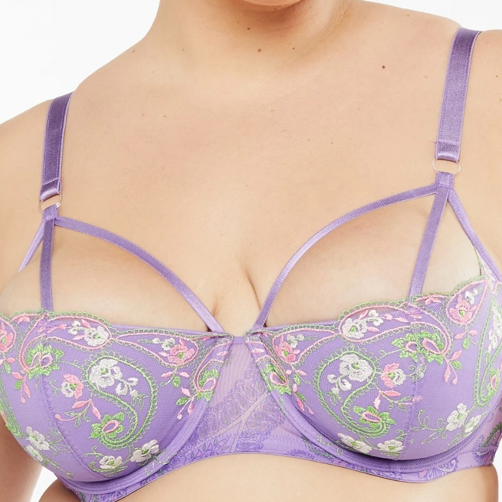 Savage X Fenty by Rihanna’s Purple Floral Embroidered Cage Bra, 44DDD New wTags